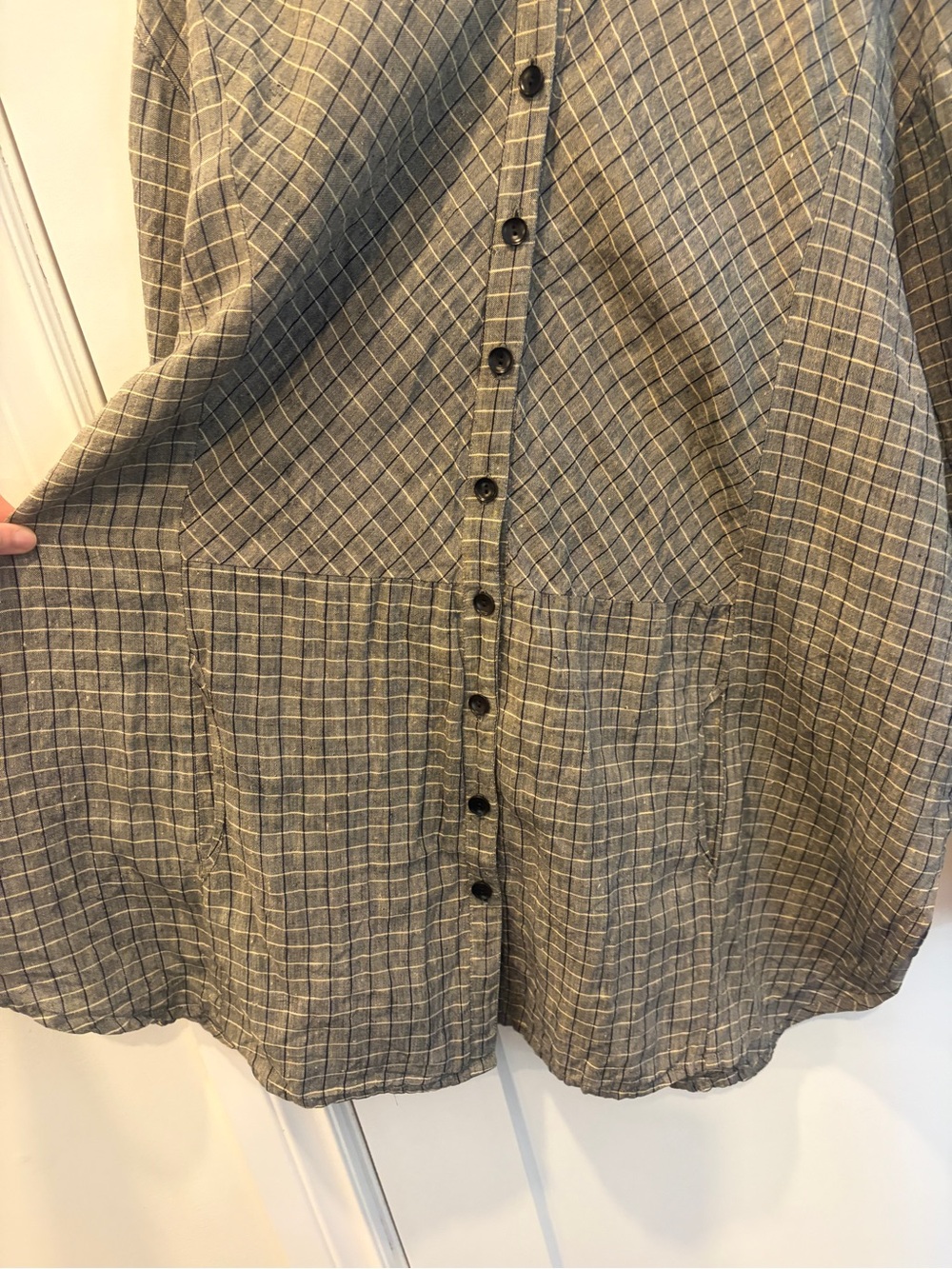 Flax Windowpane Linen Shirt Dress in Gray, black and Cream plaid - Picture 6 of 17